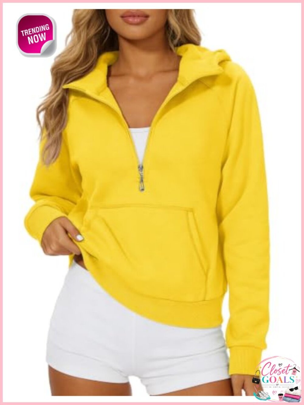 Womens Cropped Hoodie Quarter Zip Fleece Sweatshirt Pullover
